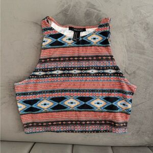 Forever 21 Pink and Black Graphic Crop Tank Top